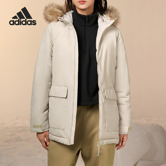 Adidas/Adidas official new women's warm hooded hooded casual cotton jacket hg8716
