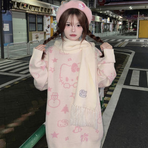Xiaohang has not eaten the original Guo Chao Kaiti Cat sweater, autumn and winter loose round neck sweater, lazy couple