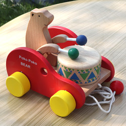Children's Educational Wooden Pull-Along Walker for 2-3-6 Year Old Babies, Small Pull-Along Toy with Drum
