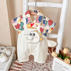 Baby Clothes, Summer Short-Sleeved Jumpsuit, 3-9 Months Old Baby, Super Cute Dinosaur Fake Two-Piece Romper, Thin Style for Going Out