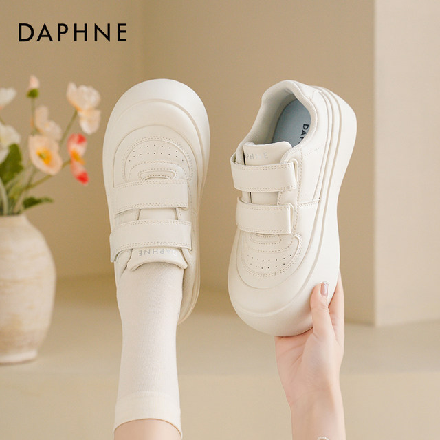 Daphne thick sole white shoes for women in autumn 2025 new Velcro big toe shoes white board shoes sports casual shoes
