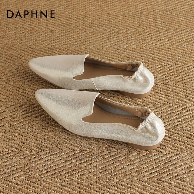 Daphne Soft Sheepskin Shoes Women's Autumn 2025 New Genuine Leather Pointed Toe Flat Bean Shoes Women's Grandma Leather Shoes