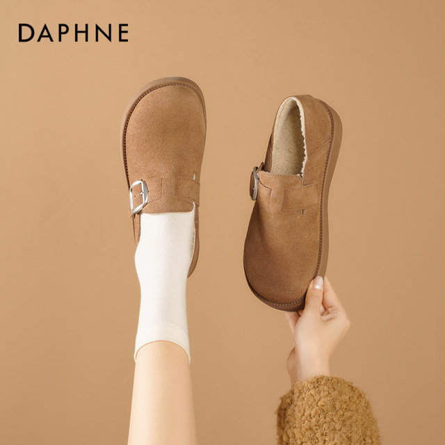 Daphne plus velvet Birkenstock shoes for women winter 2025 new flat plush single shoes for women soft sole warm plush cotton shoes for women