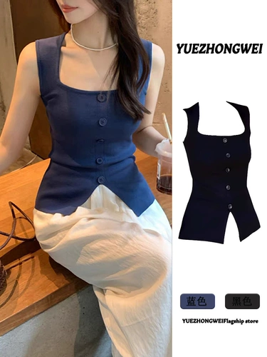 Черный шелковый топ с чашечками, короткая майка топ без рукавов, квадратный вырез, облегающий крой