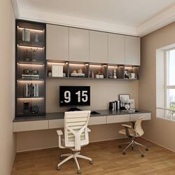 Double Study Desk with Cabinet, Bookshelf Integrated, Hanging Computer Desk, Floating Desk, Study Room Furniture Set, Bedroom