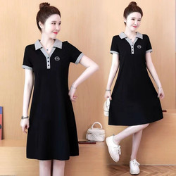 Polo Dress for Women, Summer 2026 New Style, Lapel, Age-Reducing, Elegant, Slimming, Tummy-Covering, Plus Size Little Black Dress, A-Line Skirt