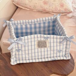 Dopamine Dormitory Bedside Storage Basket, Fabric Rectangular High-Value Cute Storage Basket, Blue Storage Basket