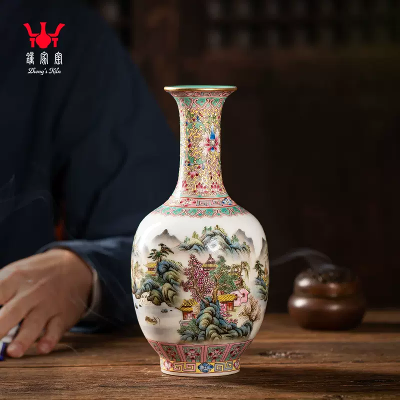 景德镇陶瓷花瓶摆件插花小瓷瓶客厅博古架餐桌装饰高档珐琅彩瓷器-Taobao