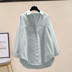 European-Style Niche Pure Cotton Long-Sleeved Shirt for Women, Spring and Autumn, Loose Fit, Age-Reducing, Stylish, Versatile, Polo Collar, Casual Inner Shirt