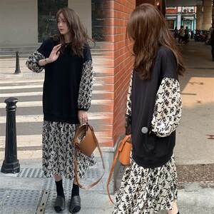 
Maternity wear spring and autumn fashion 2023 new going out suit loose mid-length floral splicing dress spring wear