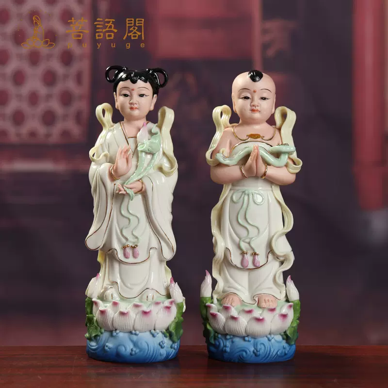 菩語閣善財童子龍女金童玉女陶瓷觀音菩薩像佛像家用居家供奉擺件-Taobao