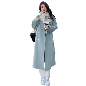 Blue double -sided fluff woolen coat 2024 autumn and winter new Korean version of the loose medium -long long lace woolen
