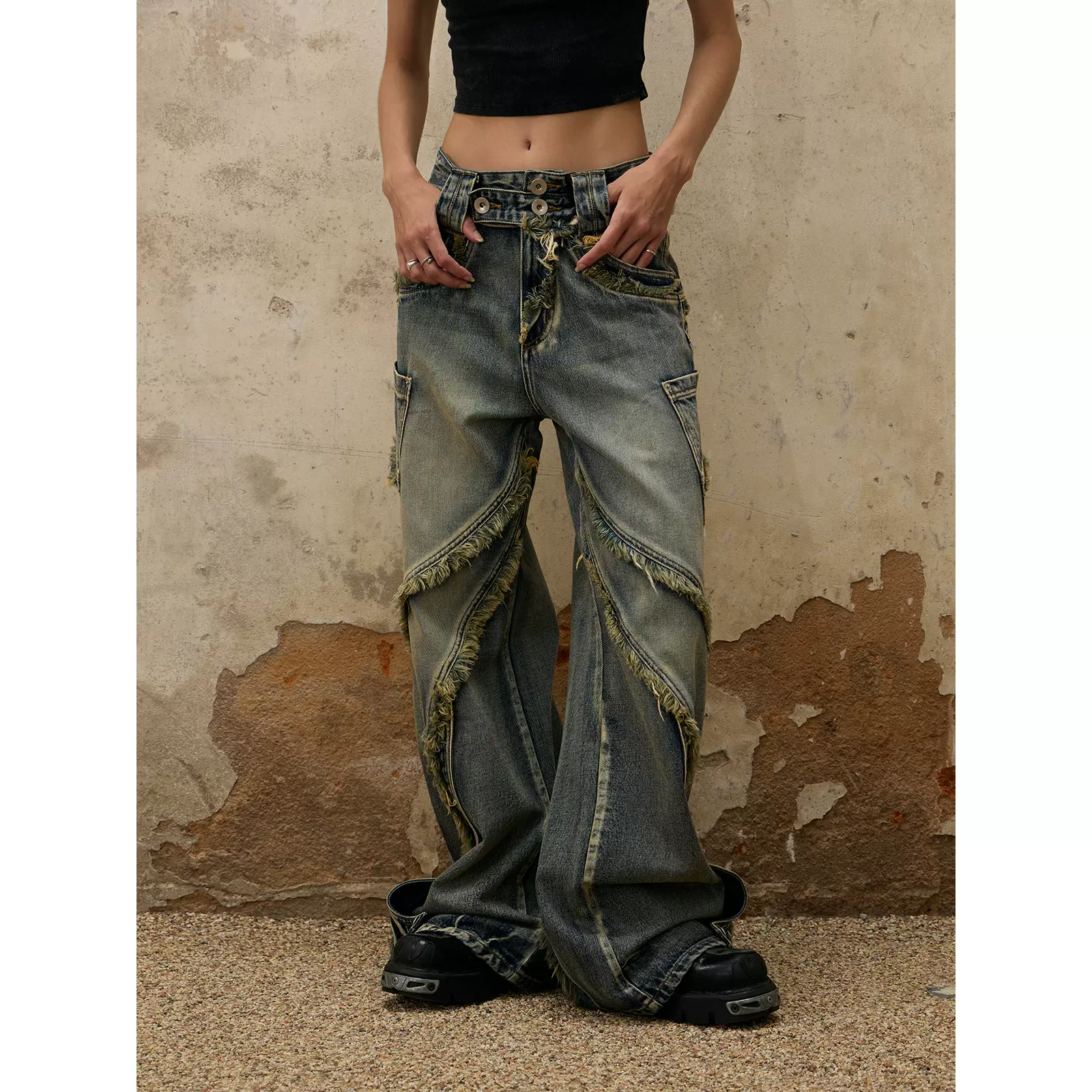 PERSONSOUL* 23FW 外星异型结构污渍牛仔裤Alians Dirty Jeans-Taobao