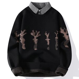 
Fake two-piece shirt collar sweater men's autumn and winter warm tops trendy young men's wear bottoming sweater