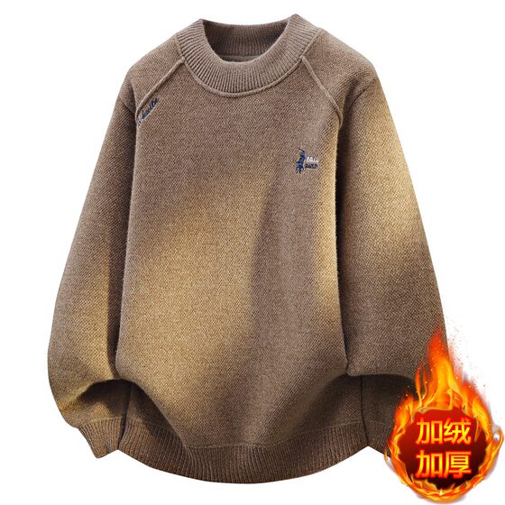 
One-piece velvet embroidered round neck sweater for men, velvet and thickened winter warm top, winter clothing for men, inner layering shirt