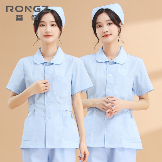 Rong Zheng 女性用 看護師 半袖 ワークコート - ホワイト