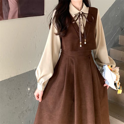 Student Dress, Early Spring Beautiful Suit Dress, Autumn and Winter Plus Size Women's Long-Sleeved, Beautiful Corduroy Suspender Skirt