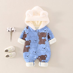 British Dhwa Newborn Baby Clothes Autumn and Winter Set Thickened and Fleece-Lined Baby Boy Jumpsuit Winter Outfit Romper