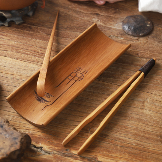 在銘古竹彫崖上老松文茶合】 唐物煎茶道具竹