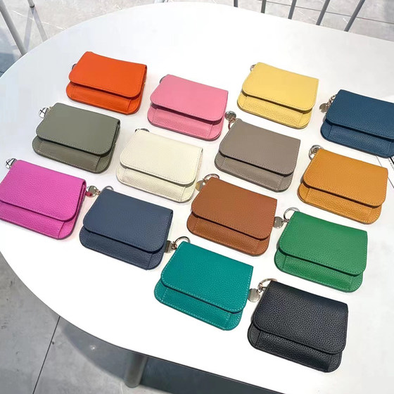 
Korean version of Ins short wallet simple ultra-thin women's card bag Togo cowhide cute card clip mini cow cow wallet real leather