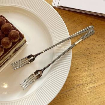 Chude high-end antibacterial 1810 stainless steel fruit long fork dessert internet celebrity dessert dinner thickened cake for home use