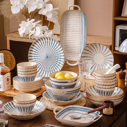 Underglaze Color Bowl and Plate Set for Home Use, 2025 New Model, High Aesthetic Japanese-Style Tableware, Ceramic Bowls and Plates, Suitable for Housewarming