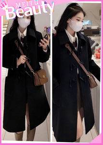 
High-end black Hepburn wool coat for women 2025 new Korean small mid-length wool coat