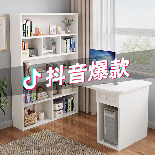 Solid wood corner desk bookshelf integrated computer desk desktop ...