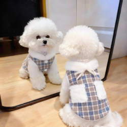Dog Clothes Autumn and Winter New Style Plaid Fur Collar Vest Teddy Bichon Small Dog Warm Cat Pet Clothing