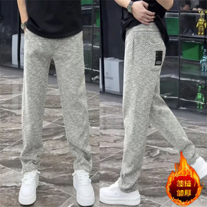 
2025 Autumn New Men's Sweatpants Striped Trend Versatile Straight Loose Fashionable Casual Boys' Velvet Pants