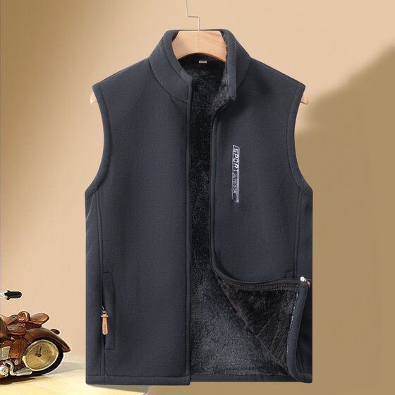 
Vest with velvet warm spring and autumn and winter jacket for men's fleece outdoor large size vest sleeveless vest thickened stand collar