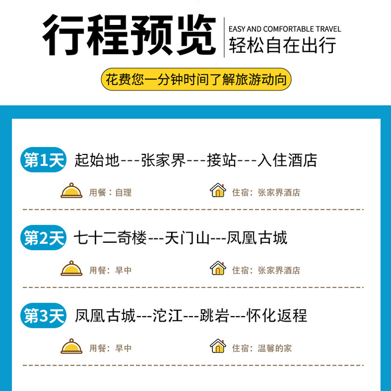 【高铁往返】湖南张家界旅游纯玩3天2晚天门山凤凰古城三日跟团游