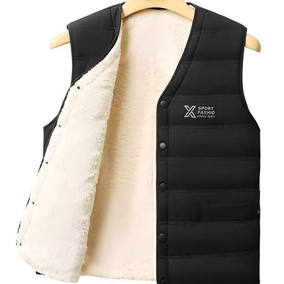 
Autumn and winter lamb velvet men's vest middle-aged and elderly people plus cotton thickened velvet warm vest grandpa vest dad outfit