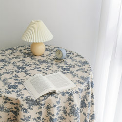 Mooney ins style pastoral floral tablecloth French retro cotton and linen picnic cloth blue fabric dormitory desk theorem