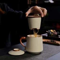 2025 New Ru Kiln Tea Separation Cup Ceramic Mug Men's and Women's Special High-End Gift Box Mark Thermos Cup