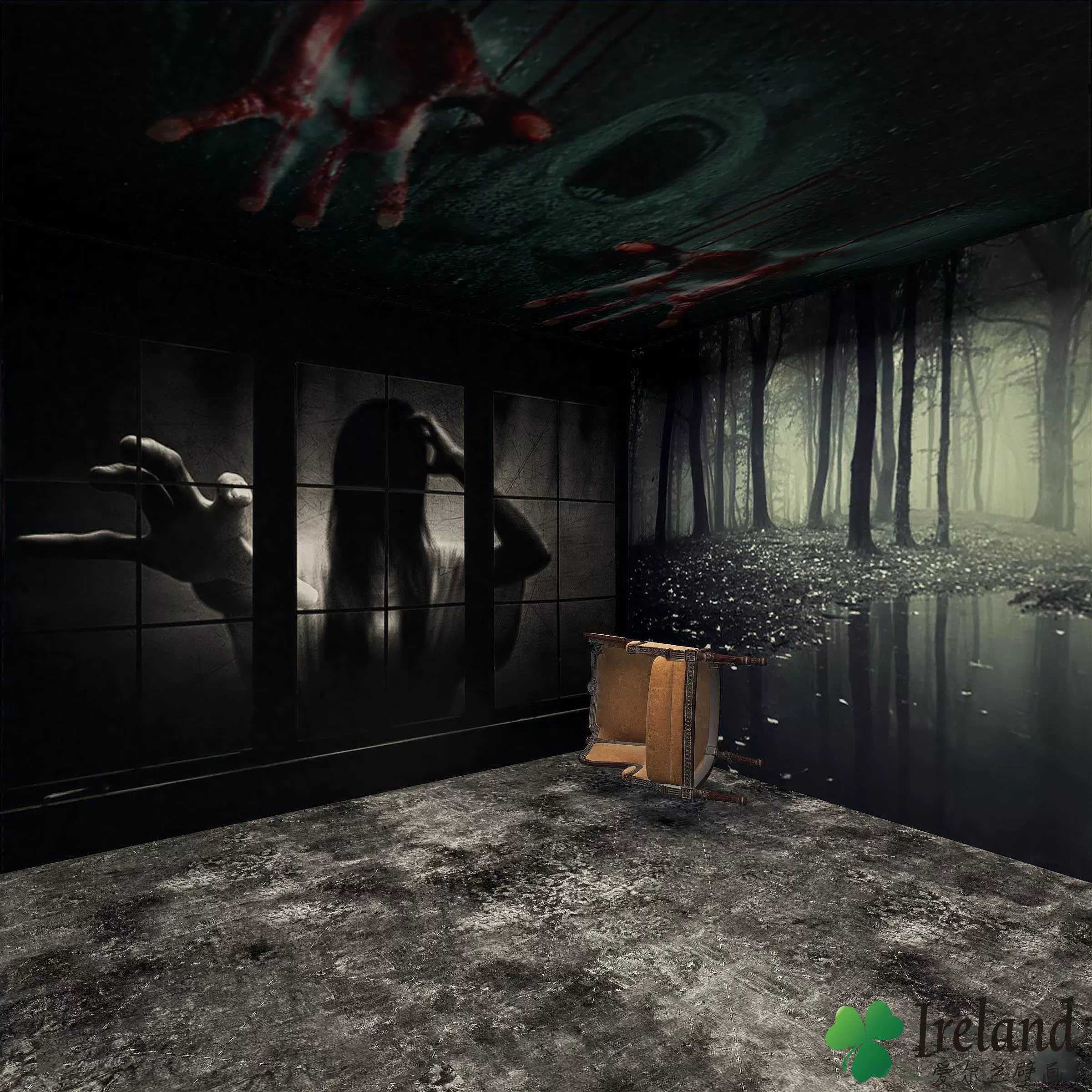 剧本杀3d恐怖主题房间装修墙纸密室逃脱轰趴馆背景狼人杀惊悚壁纸 Taobao