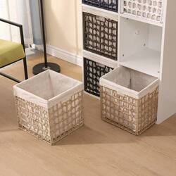 Foldable Storage Basket, Imitation Rattan Woven Grid, Square, Foldable, for Wardrobe, Cabinet, Toy Storage, and Miscellaneous Items Organization