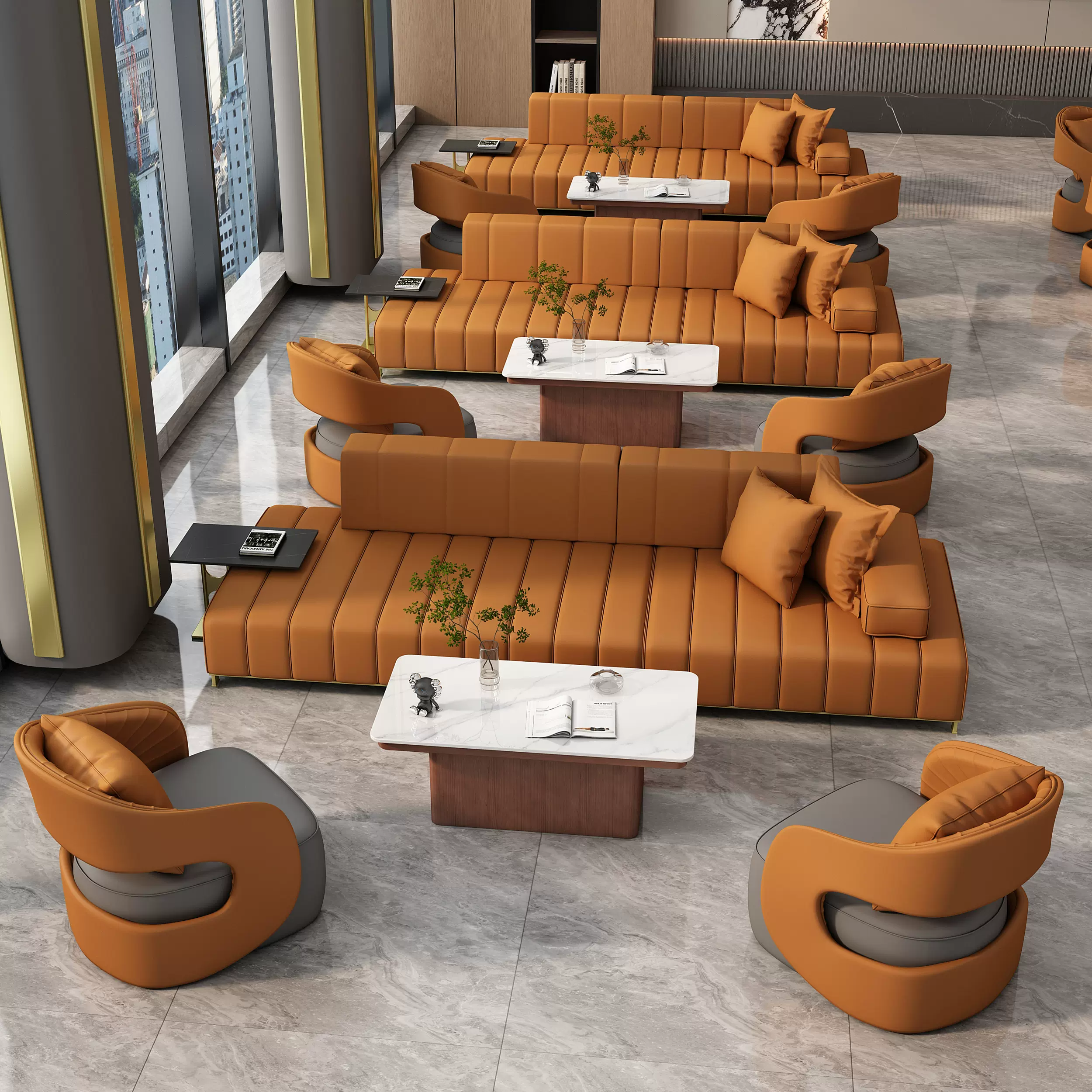 贵宾接待室会议皮沙发商务会所酒店大堂休息区接待会客洽谈沙发椅