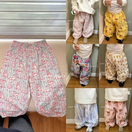 
Male and female baby cartoon baby cotton trousers home trousers sleeping parent-child trousers walking trousers mosquito repellent trousers