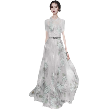 High-end temperament celebrity waist-hugging chiffon dress for women