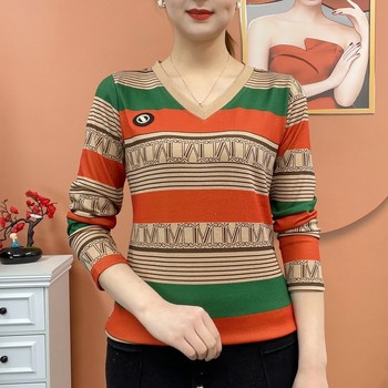 Middle-aged mother's spring dress striped long-sleeved top base shirt
