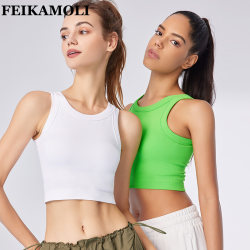 Fikamoli Rib Classic Fixed Cup Integrated Sports Women's Outerwear Fitness Yoga Top Racerback Tank Top