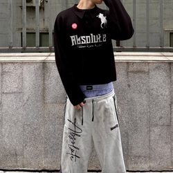 Afc *Ab(Solute) Double-Waist Patchwork Sweatpants with Distressed Water-Washed Finish