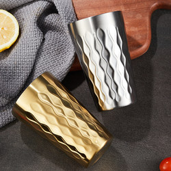304 Stainless Steel Water Cup Korean-Style Diamond Hammered Double-Layer Gold Water Cup Barbecue Restaurant Beer Beverage Juice Cup