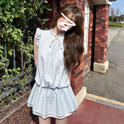 Miu Style Outfit Blue Striped Dress for Women 2026 Summer New Beautiful and Unique Sweet Style Short Skirt