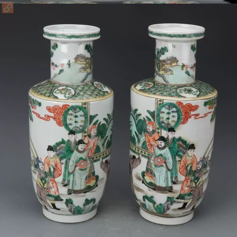 清康熙五彩人物故事纹棒槌瓶一对古董古玩旧货仿古做旧瓷器摆件-Taobao