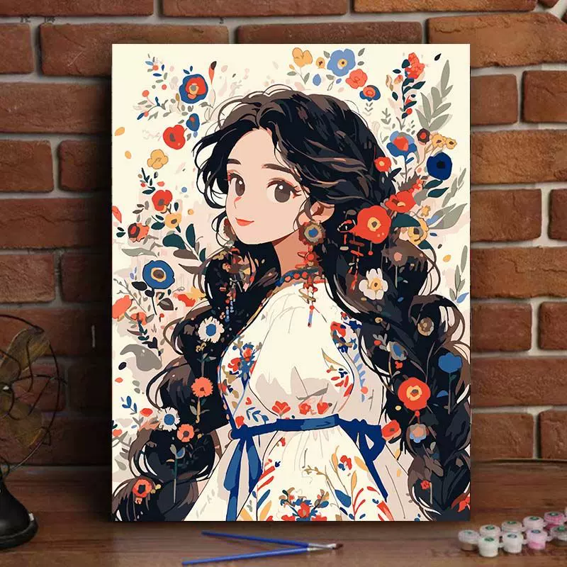 中国风国潮少女数字油画diy填色解闷手工绘画填涂油彩