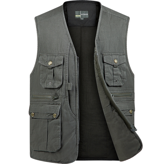 
Pure cotton and cotton thickened winter vest men's multi-pocket vest middle-aged and elderly warm vest dad work vest