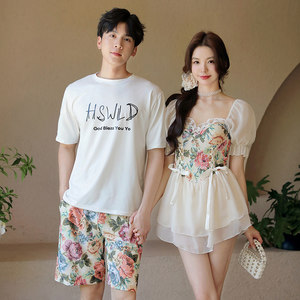 Couple swimsuit 2025 new couple style women one-piece conservative men beach pants beach pants beach vacation hot spring swimming suit
