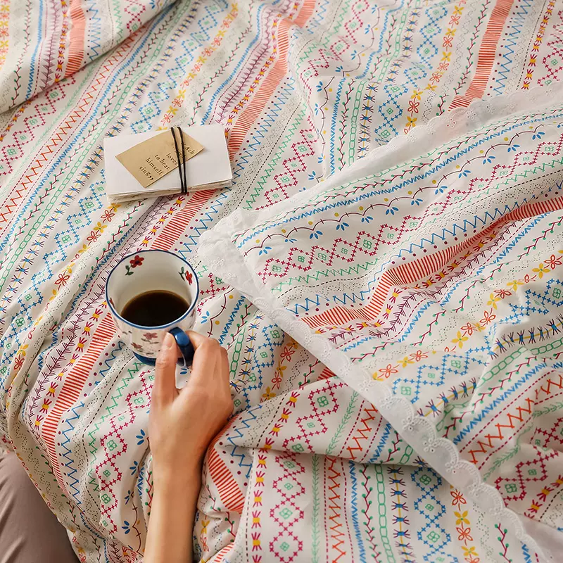 蔓越家全棉纯棉印k花夏被多功能家用午睡